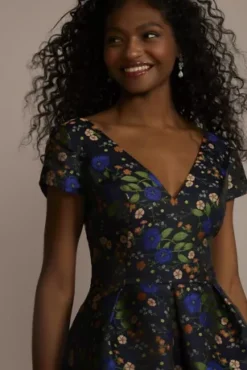 Floral Jacquard Short A-Line Dress -Floral Applique Dresses Shop D39NY22335 MULTI PRTY PROD4 108