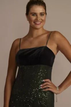 Empire Waist Velvet And Sequin Midi Dress -Floral Applique Dresses Shop D39NY22552 GREEN PRTY PROD8 1178