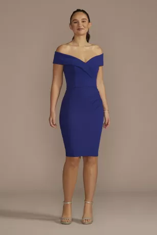 Short Crepe Off-the-Shoulder Draped Sheath Dress 1 Short Crepe Off-the-Shoulder Draped Sheath Dress