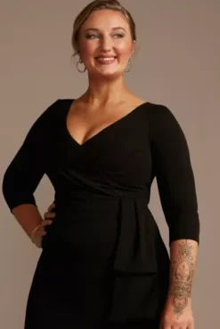 Knee Length Crepe Dress With Cascade -Floral Applique Dresses Shop D40NY2102 BLACK MOB PROD7 548