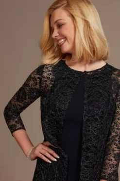 Knee Length Crepe Tank Dress And Matching Jacket -Floral Applique Dresses Shop D40NY2111 NAVY MOB PROD6 038