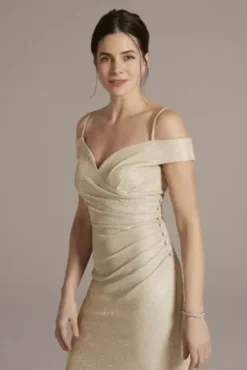 Off-the-Shoulder Metallic Sheath Gown -Floral Applique Dresses Shop D40NY22221 CHAMPAGNE MOB PROD1 078