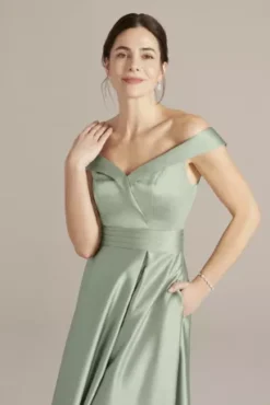 Off-the-Shoulder Pleated Satin A-Line -Floral Applique Dresses Shop D40NY22242 DUSTYSAGE MOB PROD1 288