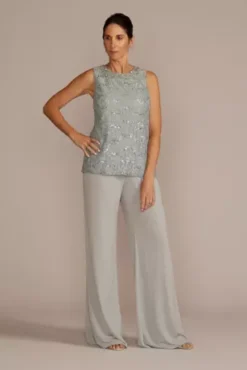 Three-Piece Sparkle Lace Pantsuit -Floral Applique Dresses Shop D40NY22388 MYSTIC MOB PROD4 142
