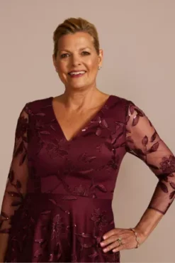 Floral Embroidered Illusion A-Line -Floral Applique Dresses Shop D40NY22673 WINE MOB PROD9 1918