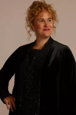 Plus Size Long Sleeve Velvet Sequin Pantsuit -Floral Applique Dresses Shop D40NY22688W BLACK MOB PROD7 1971