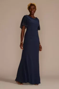 Embellished Short Sleeve Cowl Neck Jersey Sheath