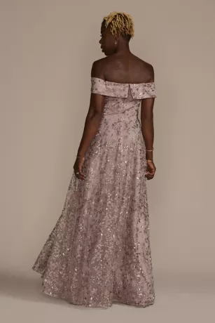 Off-the-Shoulder Embroidered Sparkle A-Line 2 Off-the-Shoulder Embroidered Sparkle A-Line - Image 2
