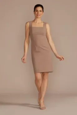 Short Crepe Sheath Dress With Lace Peplum Jacket -Floral Applique Dresses Shop D40NY23291V2 BISCOTTI MOB PROD3 180