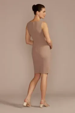 Short Crepe Sheath Dress With Lace Peplum Jacket -Floral Applique Dresses Shop D40NY23291V2 BISCOTTI MOB PROD3 257