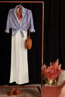 Cuffed Off-the-Shoulder Stretch Crepe Jumpsuit -Floral Applique Dresses Shop DB3230 PDP Crop JUNE15 1920x2880