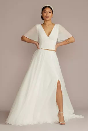 Chiffon Flutter Sleeve Bridal Separates Top 2 Chiffon Flutter Sleeve Bridal Separates Top - Image 2