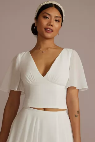 Chiffon Flutter Sleeve Bridal Separates Top 1 Chiffon Flutter Sleeve Bridal Separates Top