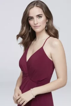 Drapey Jersey V-Neck Sheath With Gathered Waist -Floral Applique Dresses Shop DS270005 MMERLOT DBSTU BM PROD11 048