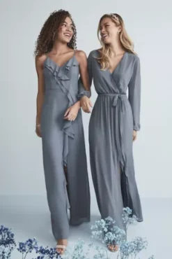 Ruffle Spaghetti-Strap Chiffon Dress With Slit -Floral Applique Dresses Shop DS270094 PDP Crop 1920x2880