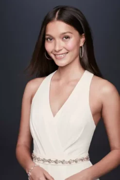 Racerback Crepe Plus Jumpsuit With Crystal Belt -Floral Applique Dresses Shop DS870065 IVORY DBSTU PROD8 086