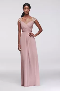 Long Mesh Dress With Lace Cap Sleeves