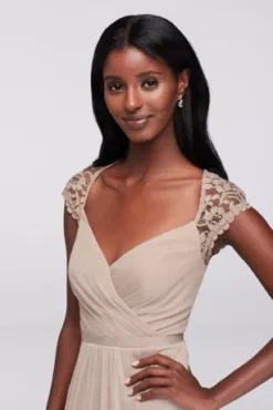 Long Mesh Dress With Lace Cap Sleeves -Floral Applique Dresses Shop F19505 BISCOTTI BM PROD9 037 DETAIL