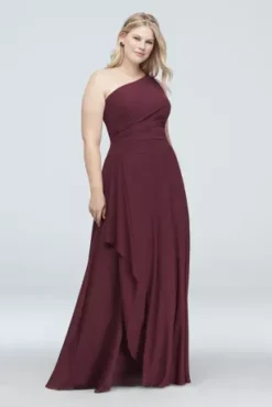 One-Shoulder Georgette Cascade Bridesmaid Dress -Floral Applique Dresses Shop F19832 ZZZ1