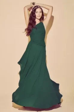 One-Shoulder Georgette Cascade Bridesmaid Dress -Floral Applique Dresses Shop F19832 ZZZ3