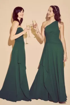 One-Shoulder Georgette Cascade Bridesmaid Dress -Floral Applique Dresses Shop F19832 ZZZ4