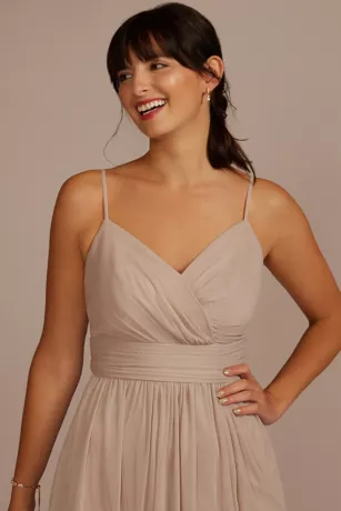 Spaghetti Strap Ruched Waist Mesh Bridesmaid Dress 3 Spaghetti Strap Ruched Waist Mesh Bridesmaid Dress - Image 3