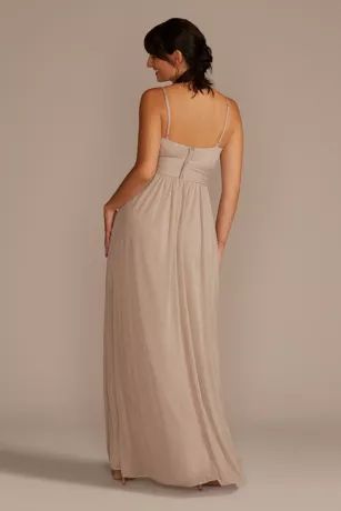 Spaghetti Strap Ruched Waist Mesh Bridesmaid Dress 2 Spaghetti Strap Ruched Waist Mesh Bridesmaid Dress - Image 2