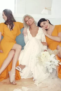 Flutter Sleeve Georgette Wrap Bridesmaid Dress -Floral Applique Dresses Shop F20039 ZZZ 2