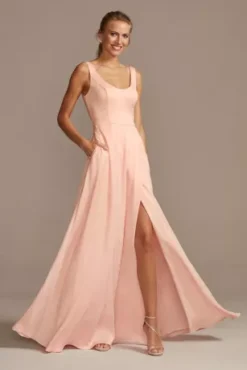 Crepe-Back Satin Scoop Tank Bridesmaid Dress
