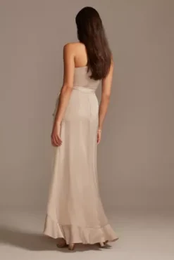 One Shoulder Crepe Satin Ruffle Bridesmaid Dress -Floral Applique Dresses Shop F20207 BISCOTTI BM PROD3 124