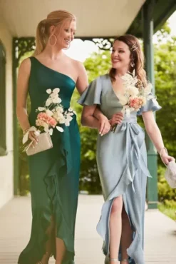 One Shoulder Crepe Satin Ruffle Bridesmaid Dress -Floral Applique Dresses Shop F20207 PDP Crop JUL24 1920x2880