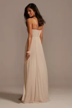 Spaghetti Strap Chiffon Bridesmaid Dress With Slit -Floral Applique Dresses Shop F20342 BISCOTTI BM PROD3 079