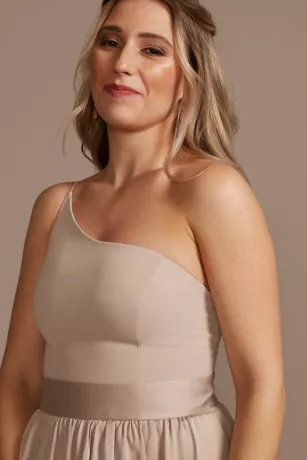 One-Shoulder Long Crepe Charmeuse Bridesmaid Dress 2 One-Shoulder Long Crepe Charmeuse Bridesmaid Dress - Image 2