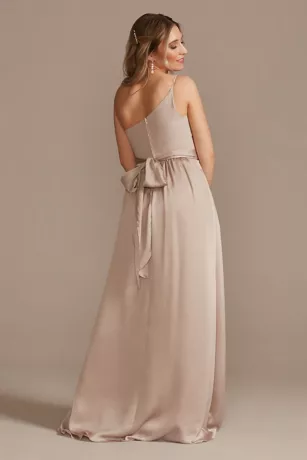 One-Shoulder Long Crepe Charmeuse Bridesmaid Dress 3 One-Shoulder Long Crepe Charmeuse Bridesmaid Dress - Image 3