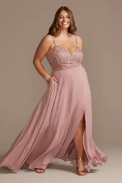 Bridesmaid Separates Beaded Spaghetti Strap Top -Floral Applique Dresses Shop F20415 ROSEGOLD BM PROD7 08 1