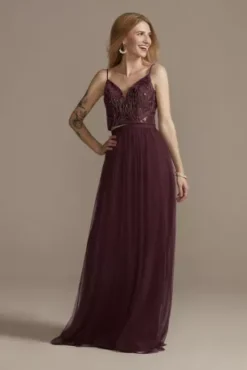 Bridesmaid Separates Tulle A-Line Skirt -Floral Applique Dresses Shop F20415 WINE BM PROD5 022