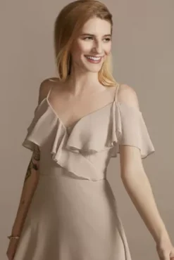 Chiffon Off-the-Shoulder Midi Bridesmaid Dress -Floral Applique Dresses Shop F20438 BISCOTTI BM PROD5 038