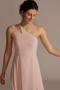 Chiffon One-Shoulder Cutout Bridesmaid Dress -Floral Applique Dresses Shop F20458 DUSTYPINK BM PROD11 096 detail