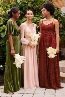 Stretch Velvet Flutter Sleeve Bridesmaid Dress -Floral Applique Dresses Shop F20469 PDP Crop JAN21 1920x2880