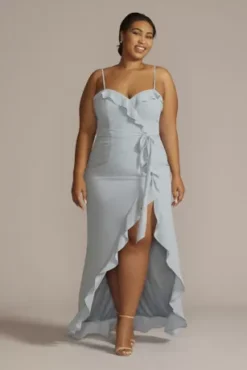 Chiffon Ruffle High-Low Bridesmaid Dress -Floral Applique Dresses Shop F20510W DUSTYBLUE BM PROD12 038