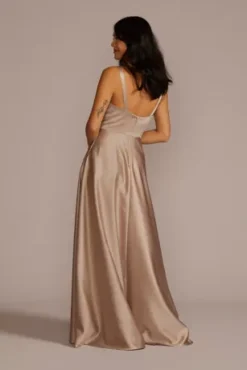 Satin Sleeveless Boatneck Bridesmaid Dress -Floral Applique Dresses Shop F20554 BISCOTTI BM PROD12 170 back