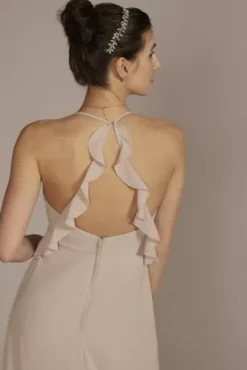 Chiffon Ruffle Empire Waist Bridesmaid Dress -Floral Applique Dresses Shop F20557 BISCOTTI BM PROD3 132 back2