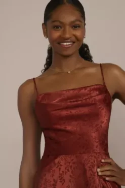 Jacquard Cowl Neck Bridesmaid Dress -Floral Applique Dresses Shop F20573 CINNAMON BM PROD4 V2 131