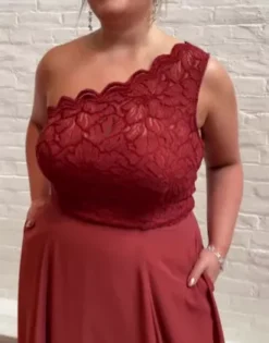 Stretch Lace Chiffon One-Shoulder Bridesmaid Dress -Floral Applique Dresses Shop F20607 PDP