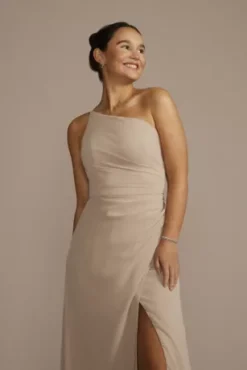 One-Shoulder Crinkle Chiffon Bridesmaid Dress 5 One-Shoulder Crinkle Chiffon Bridesmaid Dress -Floral Applique Dresses Shop F20656 BISCOTTI MISSY OM PROD12 048 detail