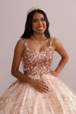 Patterned Sequin Quince Ball Gown With Bolero -Floral Applique Dresses Shop FR2113 MROSEGOLD QUINCE PROD7 11089