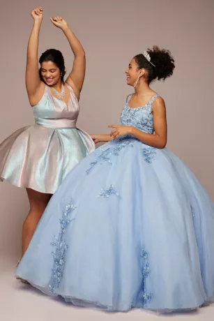 Metallic Floral Glitter Tulle Quince Ball Gown 7 Metallic Floral Glitter Tulle Quince Ball Gown - Image 7