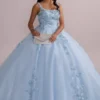 Metallic Floral Glitter Tulle Quince Ball Gown
