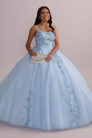 Metallic Floral Glitter Tulle Quince Ball Gown 1 Metallic Floral Glitter Tulle Quince Ball Gown
