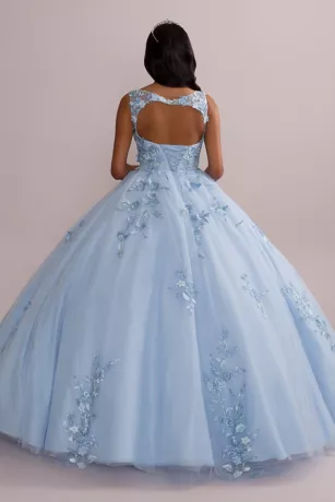 Metallic Floral Glitter Tulle Quince Ball Gown 2 Metallic Floral Glitter Tulle Quince Ball Gown - Image 2